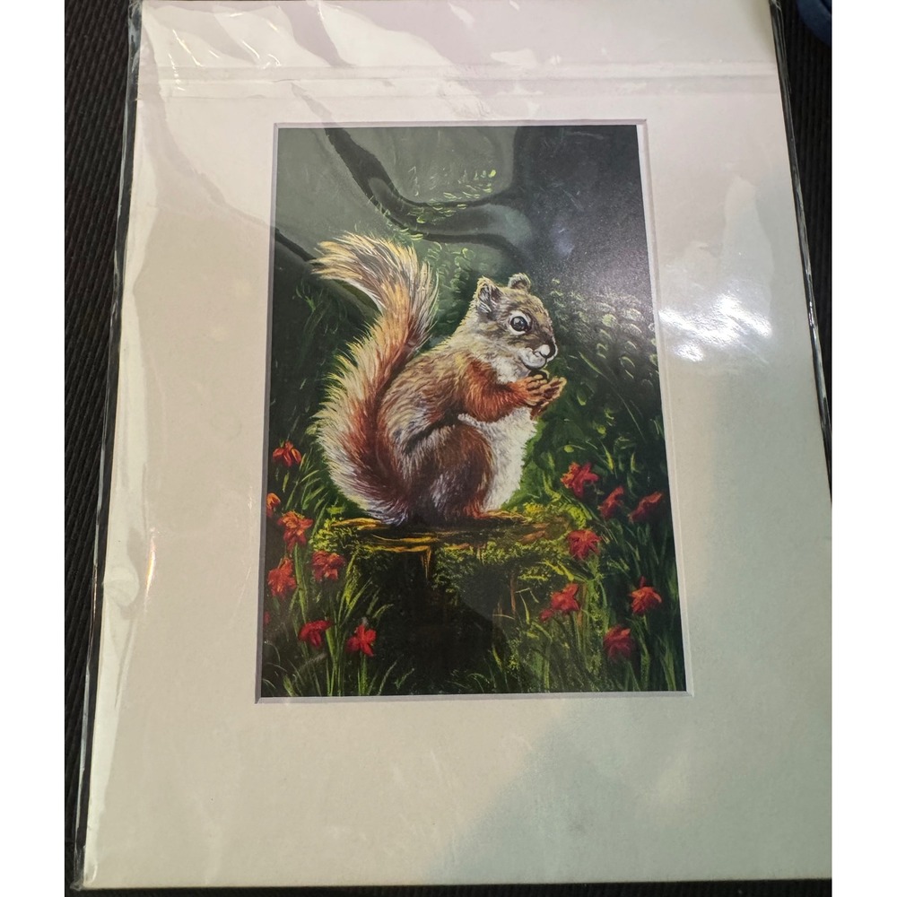 Woodland Red Squirrel Art Print Matted 8x10.5 Nature Wildlife Wall Decor